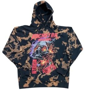 Rockstar Original Bleach Skull Hoodie sz Large Heavily Distressed Flame Graphic